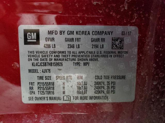 KL4CJCSB7HB159926 - 2017 BUICK ENCORE ESSENCE RED photo 13