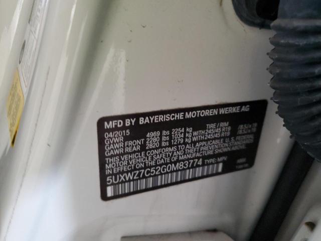 5UXWZ7C52G0M83774 - 2016 BMW X3 SDRIVE28I WHITE photo 12