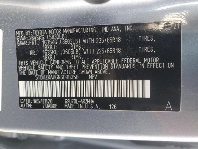 5TDHZRAH6NS098358 - 2022 TOYOTA HIGHLANDER XLE 蓝色 照片 13