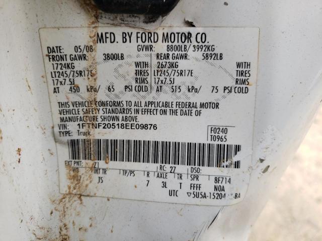 1FTNF20518EE09876 - 2008 FORD F250 SUPER DUTY WHITE photo 12