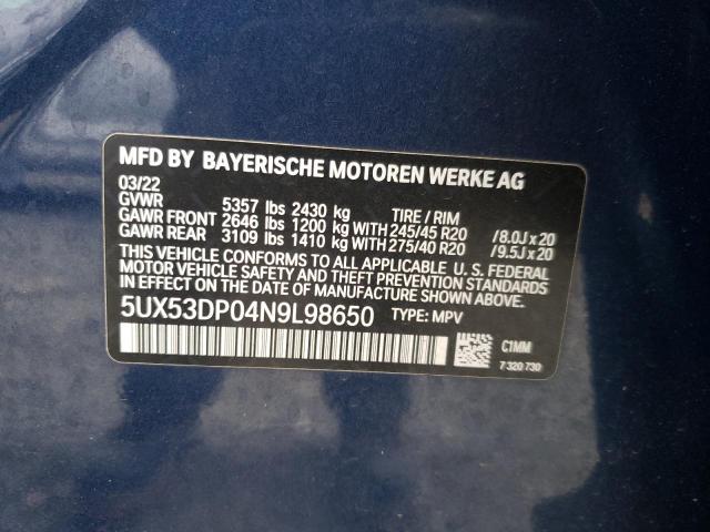 5UX53DP04N9L98650 - 2022 BMW X3 XDRIVE30I BLUE photo 14