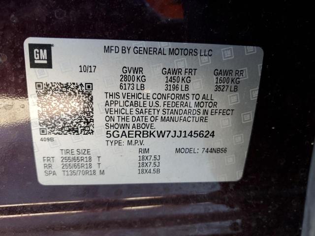 5GAERBKW7JJ145624 - 2018 BUICK ENCLAVE ESSENCE 栗色 照片 13