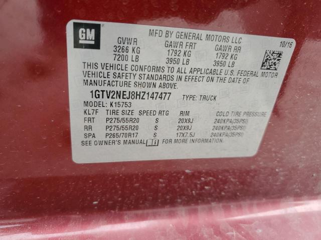 1GTV2NEJ8HZ147477 - 2017 GMC SIERRA K1500 SLT BURGUNDY photo 12