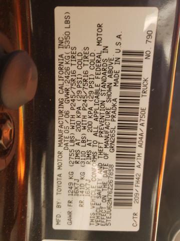 5TEJU62N76Z267858 - 2006 TOYOTA TACOMA DOUBLE CAB PRERUNNER BLACK photo 12