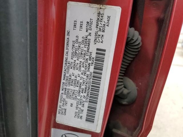 5TEGN92N82Z076260 - 2002 TOYOTA TACOMA DOUBLE CAB PRERUNNER MAROON photo 12