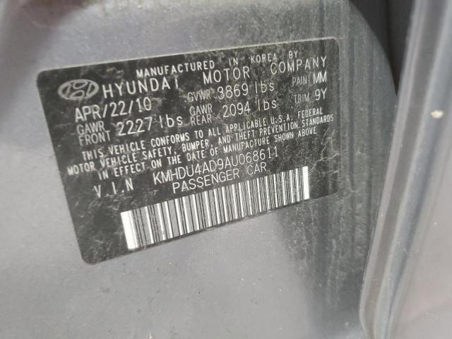 KMHDU4AD9AU068611 - 2010 HYUNDAI ELANTRA BLUE GRAY photo 12