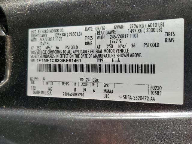 1FTMF1C83GKE91461 - 2016 FORD F150 GRAY photo 12