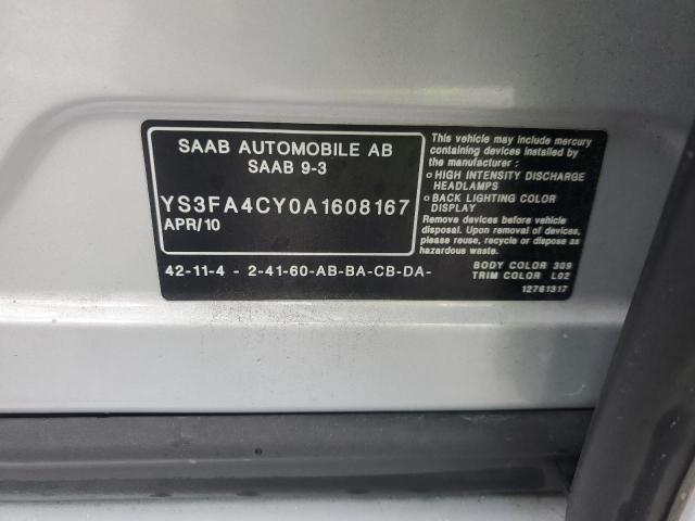 YS3FA4CY0A1608167 - 2010 SAAB 9-3 2.0T SILVER photo 13