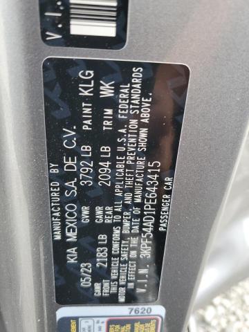 3KPF54AD1PE643415 - 2023 KIA FORTE GT LINE GRAY photo 12