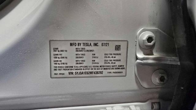 5YJSA1E62MF438292 - 2021 TESLA MODEL S Ağ foto 10