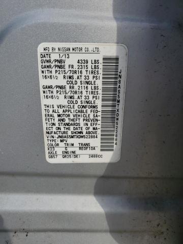 JN8AS5MTXDW522884 - 2013 NISSAN ROGUE S SILVER photo 13