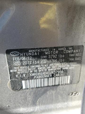 KMHDH4AE4CU437956 - 2012 HYUNDAI ELANTRA GLS SILVER photo 12