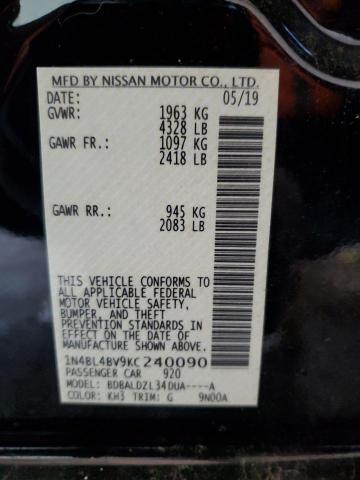 1N4BL4BV9KC240090 - 2019 NISSAN ALTIMA S BLACK photo 12