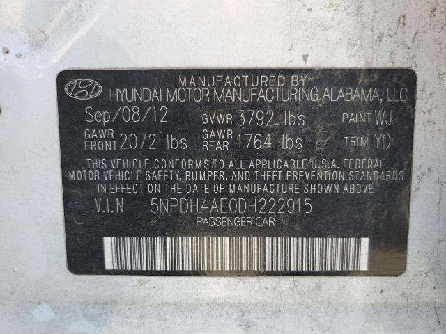 5NPDH4AE0DH222915 - 2013 HYUNDAI ELANTRA GLS WHITE photo 12