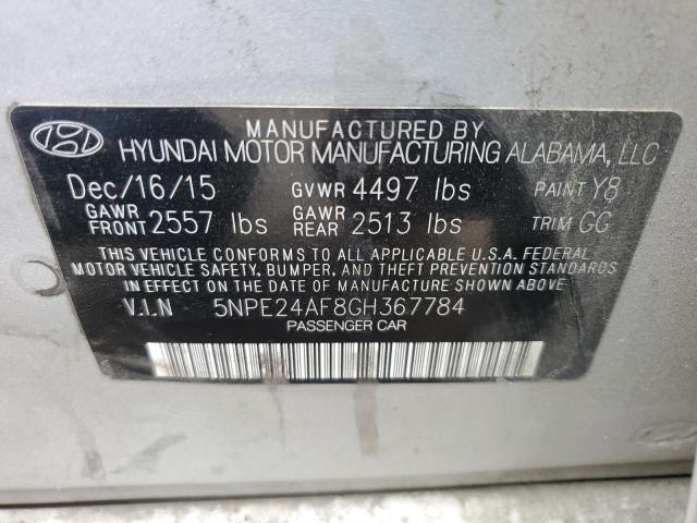 5NPE24AF8GH367784 - 2016 HYUNDAI SONATA SE SILVER photo 12