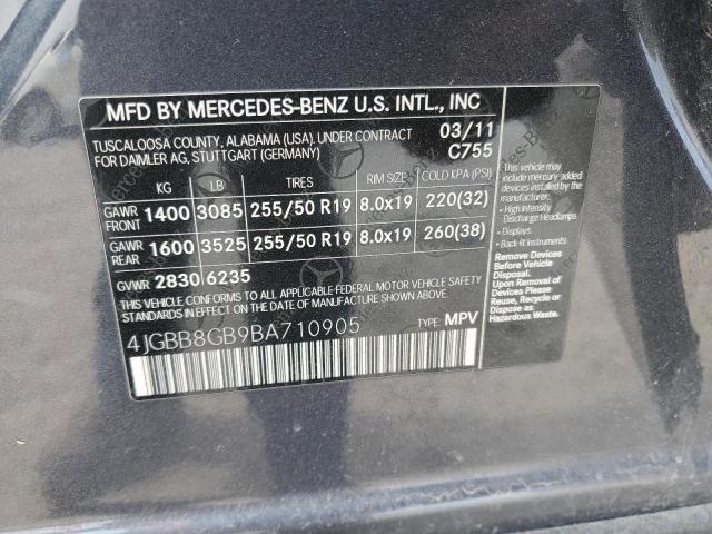 4JGBB8GB9BA710905 - 2011 MERCEDES-BENZ ML 350 4MATIC CHARCOAL photo 13