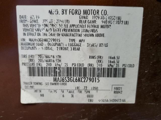 MAJ6S3GL6KC279015 - 2019 FORD ECOSPORT SE ნარინჯისფერი ფოტო 13