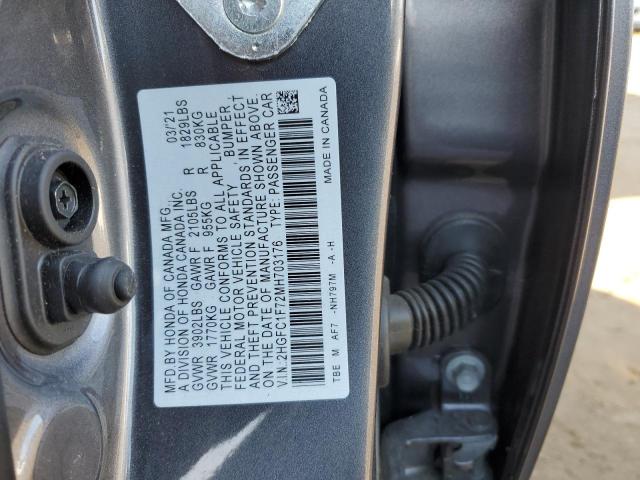 2HGFC1F72MH703176 - 2021 HONDA CIVIC EXL ნაცრისფერი ფოტო 12