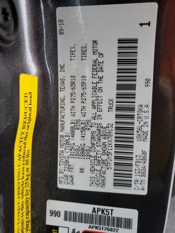 5TFUY5F11KX789132 - 2019 TOYOTA TUNDRA DOUBLE CAB SR/SR5 GRAY photo 12