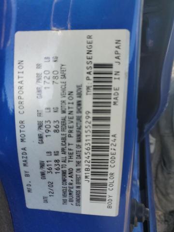 JM1BJ245631155299 - 2003 MAZDA PROTEGE PR5 蓝色 照片 12