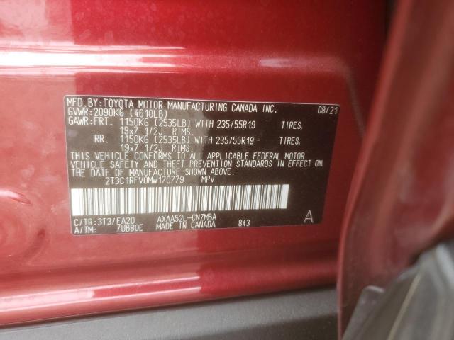 2T3C1RFV0MW170779 - 2021 TOYOTA RAV4 XLE PREMIUM BURGUNDY photo 13