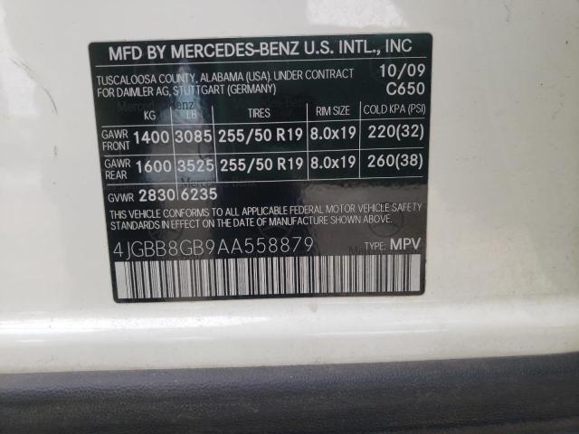 4JGBB8GB9AA558879 - 2010 MERCEDES-BENZ ML 350 4MATIC WHITE photo 12
