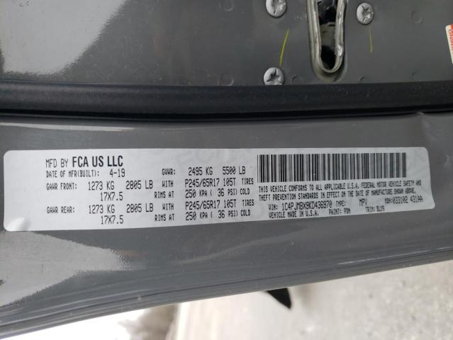 1C4PJMBX9KD436970 - 2019 JEEP CHEROKEE TRAILHAWK GRAY photo 12