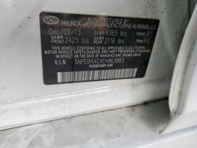 5NPEB4ACXEH863883 - 2014 HYUNDAI SONATA GLS WHITE photo 13