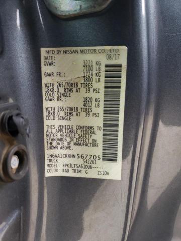 1N6AA1CKXHN567705 - 2017 NISSAN TITAN S GRAY photo 12