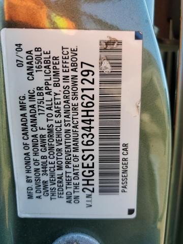 2HGES16344H621297 - 2004 HONDA CIVIC DX VP მწვანე ფოტო 13
