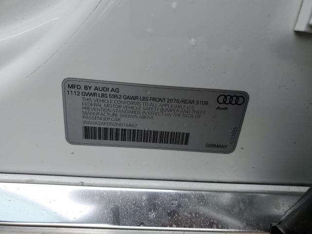 WAUA2AFD5DN016862 - 2013 AUDI A8 QUATTRO WHITE photo 12