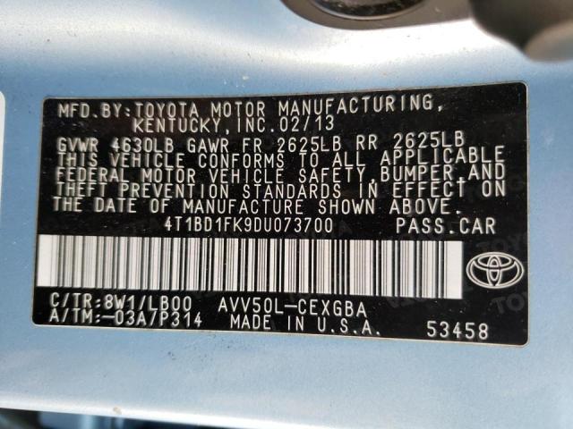 4T1BD1FK9DU073700 - 2013 TOYOTA CAMRY HYBRID BLUE photo 13