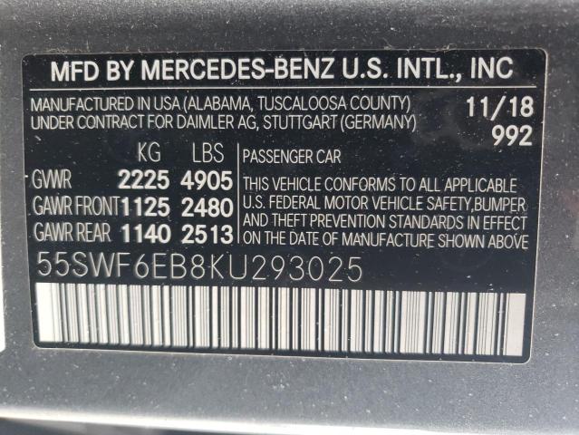 55SWF6EB8KU293025 - 2019 MERCEDES-BENZ C 43 AMG SILVER photo 12