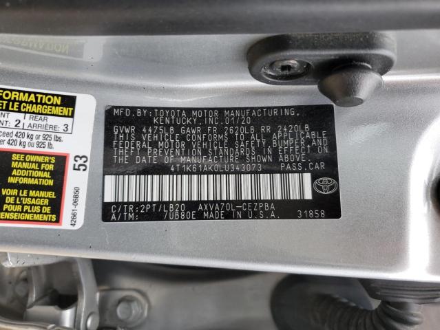 4T1K61AK0LU343073 - 2020 TOYOTA CAMRY XSE GRAY photo 13