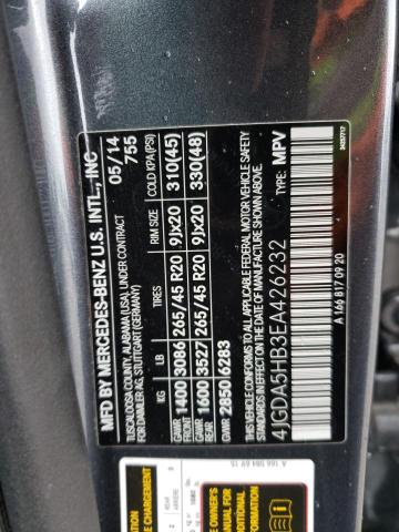 4JGDA5HB3EA426232 - 2014 MERCEDES-BENZ ML 350 4MATIC GRAY photo 13