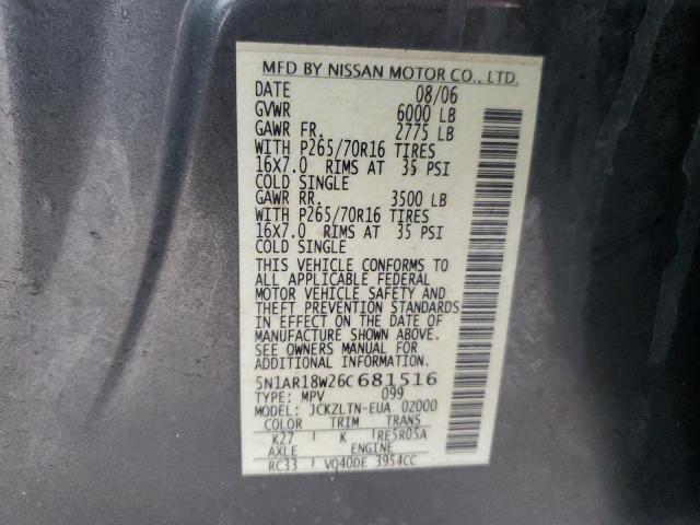 5N1AR18W26C681516 - 2006 NISSAN PATHFINDER LE 灰色 照片 12