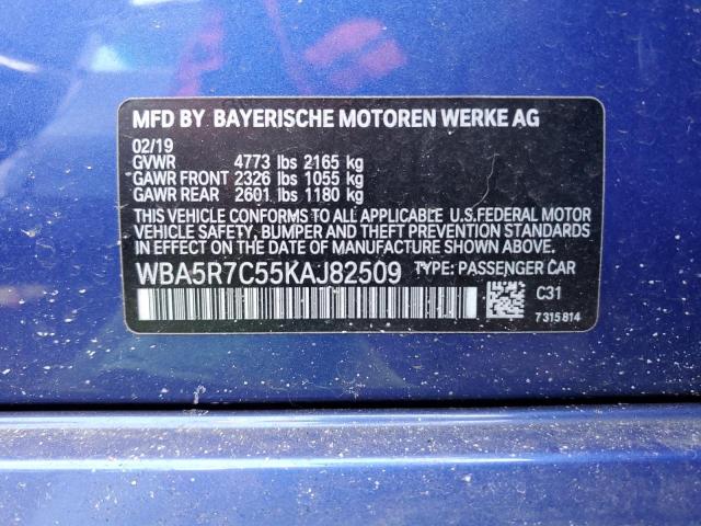 WBA5R7C55KAJ82509 - 2019 BMW 330XI BLUE photo 12