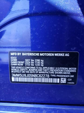 3MW5U9J05N8C62278 - 2022 BMW M340XI BLUE photo 12