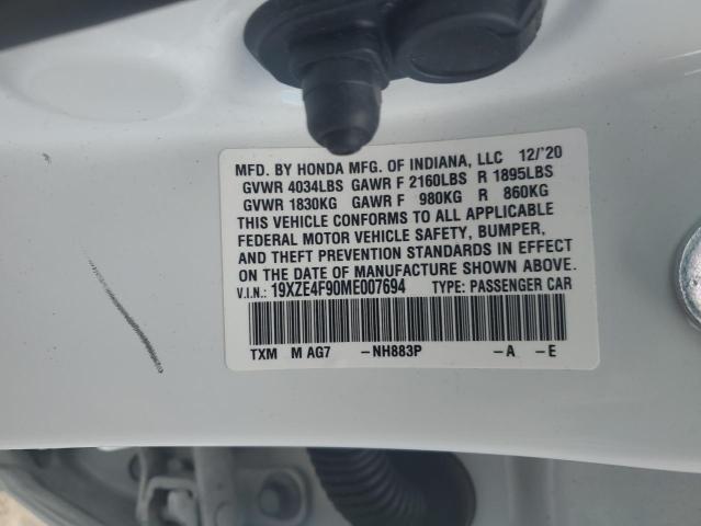 19XZE4F90ME007694 - 2021 HONDA INSIGHT TOURING WHITE photo 12