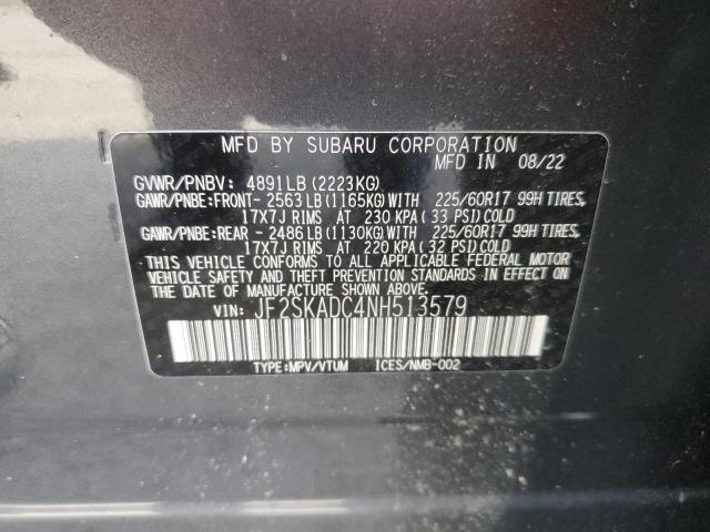 JF2SKADC4NH513579 - 2022 SUBARU FORESTER PREMIUM GRAY photo 14