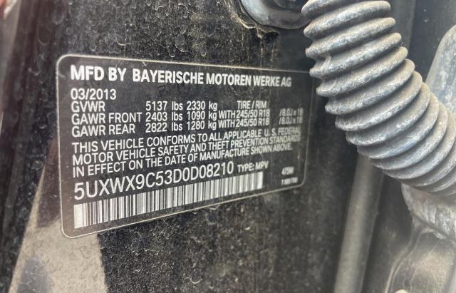 5UXWX9C53D0D08210 - 2013 BMW X3 XDRIVE2 BLACK photo 10