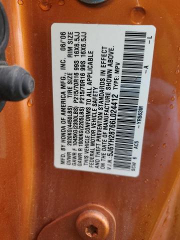 5J6YH28766L024412 - 2006 HONDA ELEMENT EX ORANGE photo 12