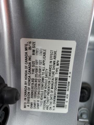 2HKRM3H73GH559280 - 2016 HONDA CR-V EXL SILVER photo 13