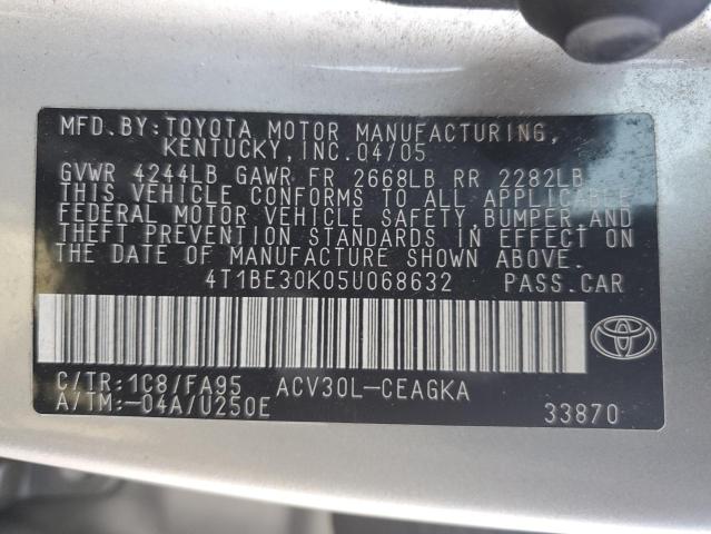 4T1BE30K05U068632 - 2005 TOYOTA CAMRY LE SILVER photo 12