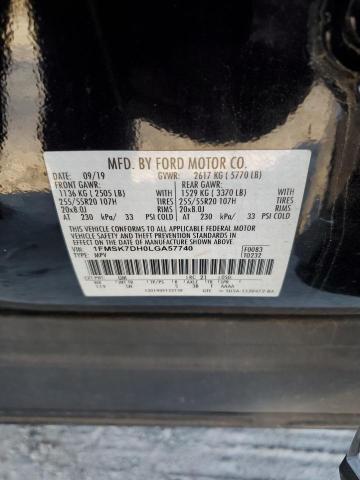 1FMSK7DH0LGA57740 - 2020 FORD EXPLORER XLT BLACK photo 12