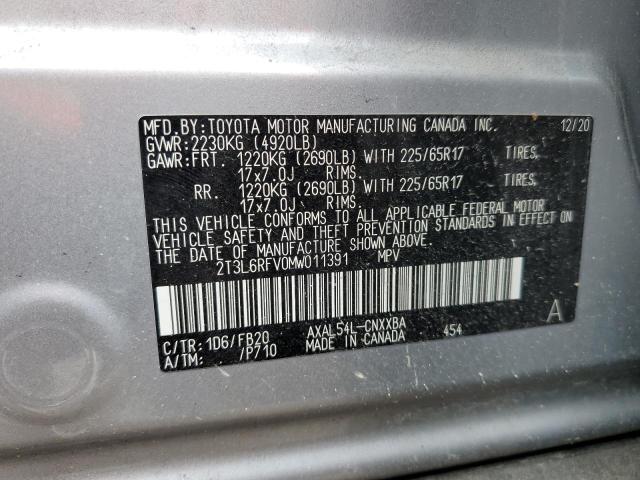 2T3L6RFV0MW011391 - 2021 TOYOTA RAV4 LE SILVER photo 13