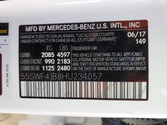 55SWF4JB8HU234057 - 2017 MERCEDES-BENZ C 300 WHITE photo 12