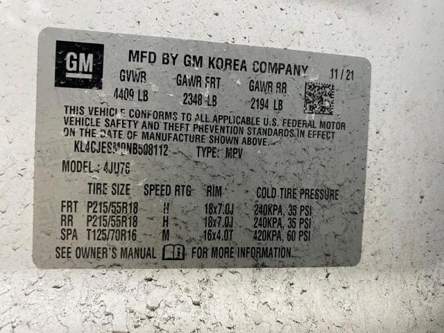 KL4CJESM0NB508112 - 2022 BUICK ENCORE PREFERRED Ақ фото 10