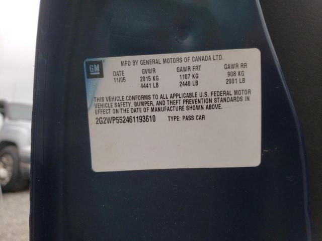 2G2WP552461193610 - 2006 PONTIAC GRAND PRIX BLUE photo 10