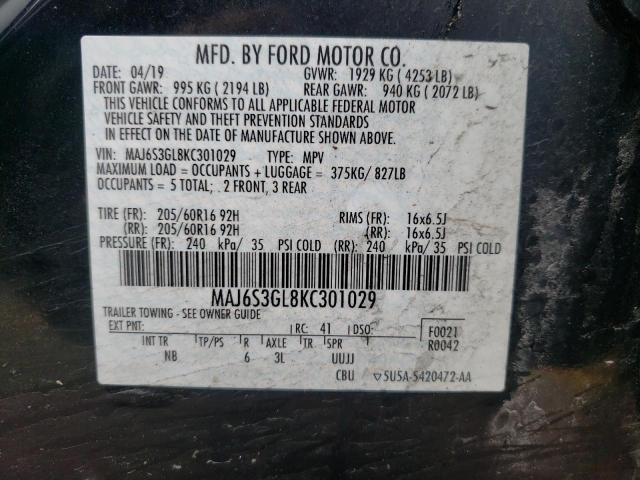 MAJ6S3GL8KC301029 - 2019 FORD ECOSPORT SE Noir photo 14